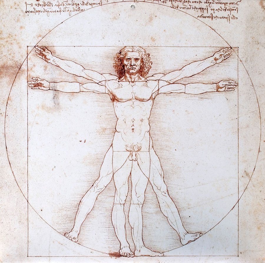 Die Grafik zeigt Da Vincis proportionale Abbildung des Menschen - Synonym für die ganzheitliche Medizin.